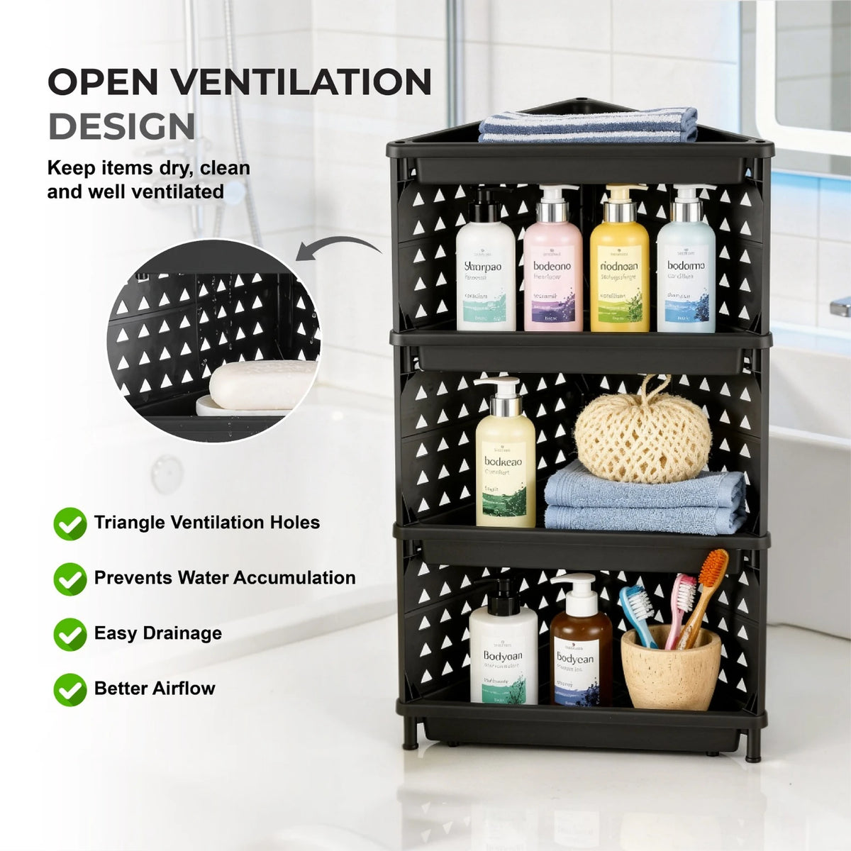 PALAK 4-Tier Plastic Corner Storage Rack – Multipurpose Bathroom & Kitchen Organizer