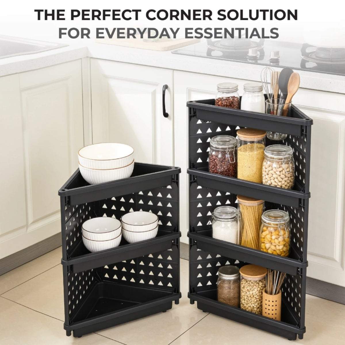 PALAK 4-Tier Plastic Corner Storage Rack – Multipurpose Bathroom & Kitchen Organizer