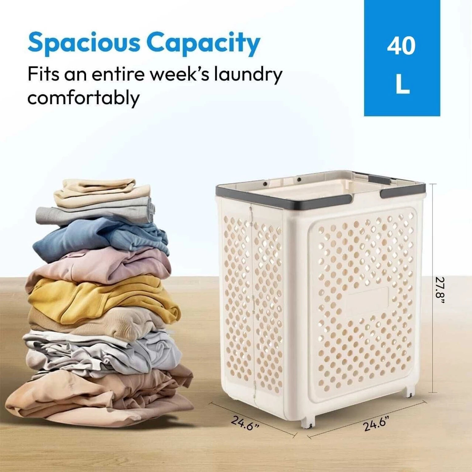 PALAK 40 L White Laundry Basket (Plastic)