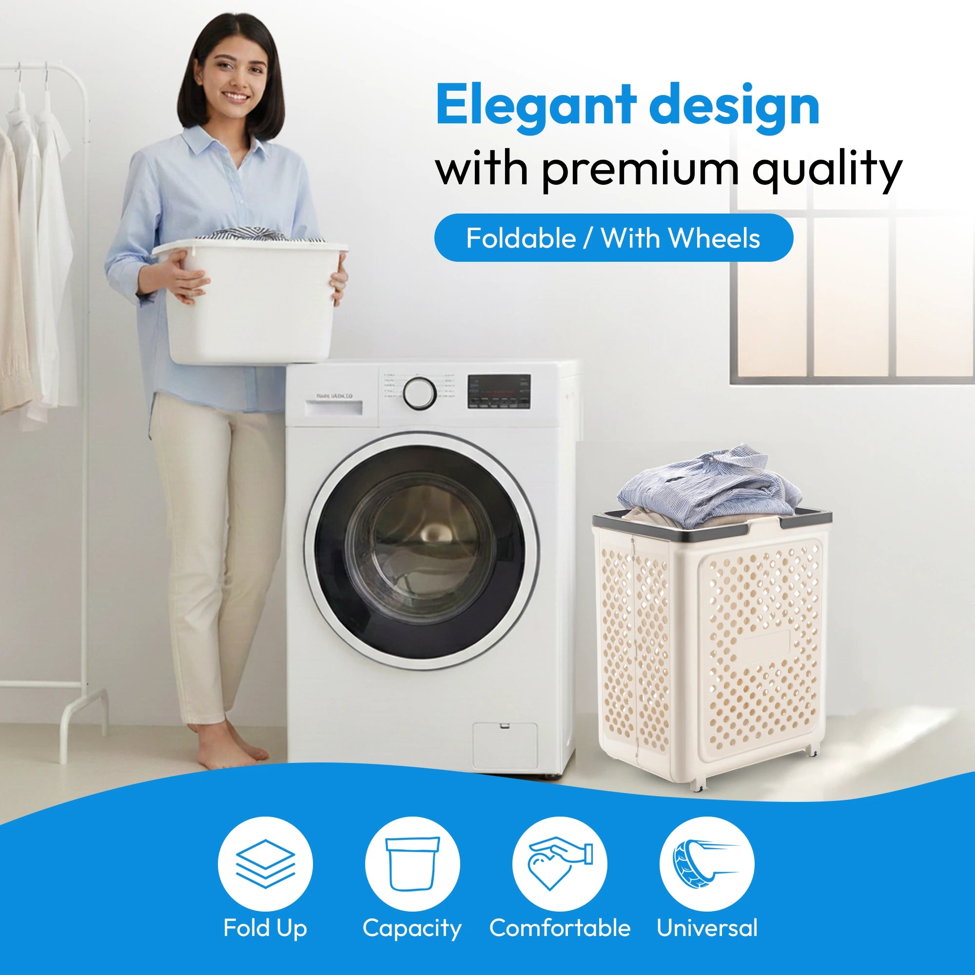 PALAK 40 L White Laundry Basket (Plastic)