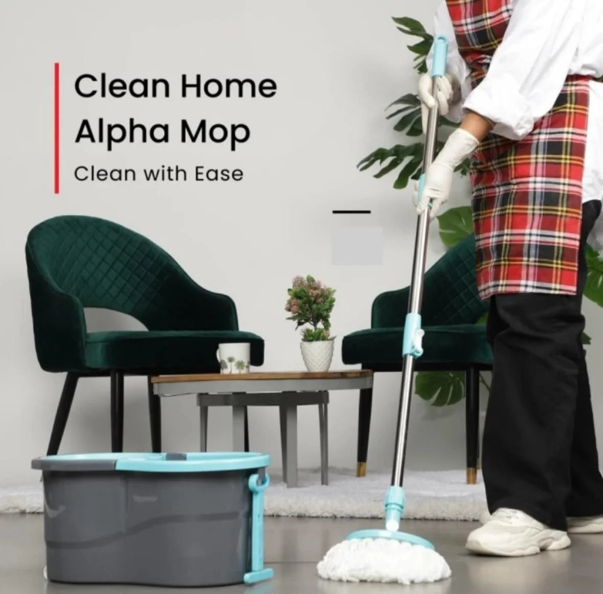 PALAK Gamma 360° Spin Mop Set with Twin Bucket & 2 Microfiber Heads (Blue)