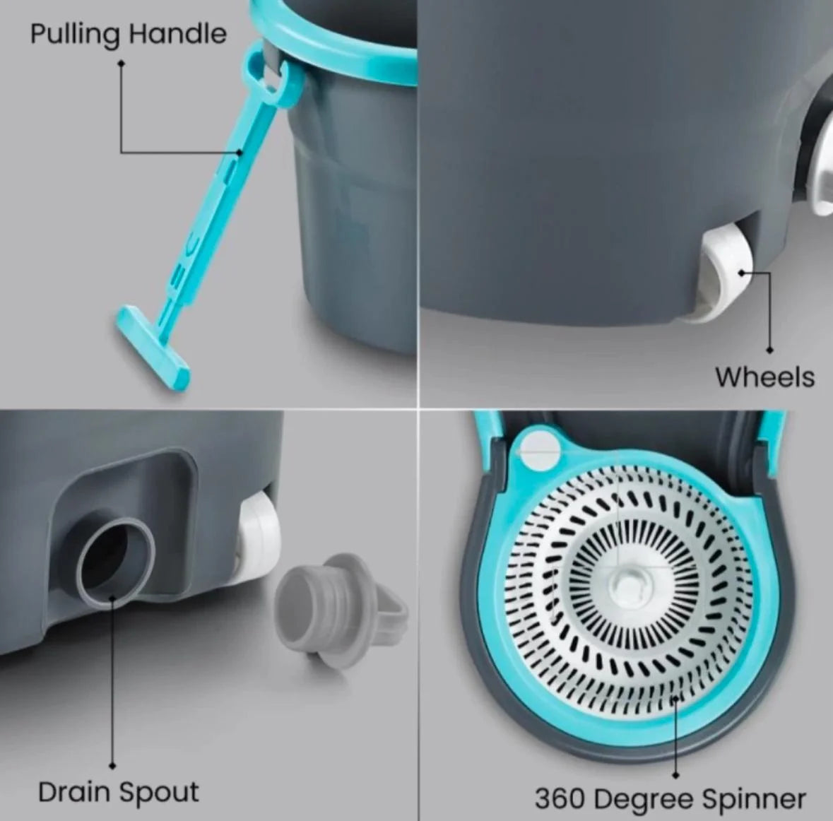 PALAK Gamma 360° Spin Mop Set with Twin Bucket & 2 Microfiber Heads (Blue)