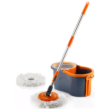 PALAK Gamma 360° Spin Mop Set with Twin Bucket & 2 Microfiber Heads (Orange)