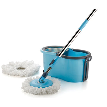PALAK 360° Spin Mop with Wheels & Large Bucket, Microfiber Floor Cleaning Mop Set for Home (Blue)