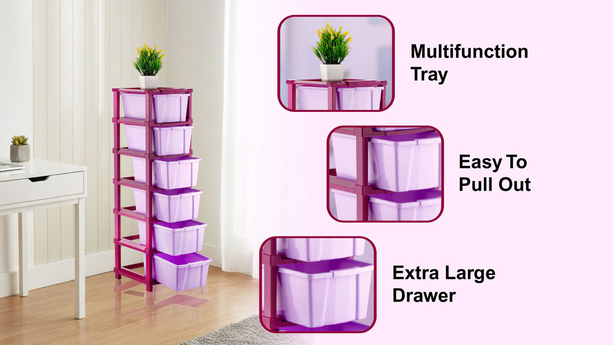 PALAK 6XL Classic Drawer Storage Unit – New Edition (Maganta)