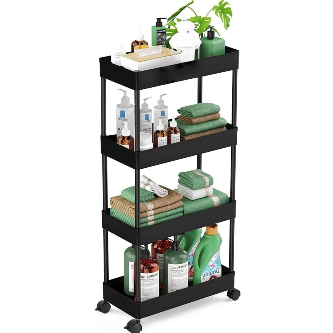 PALAK 4 Layer Plastic Pipe Kitchen Trolley (Black)
