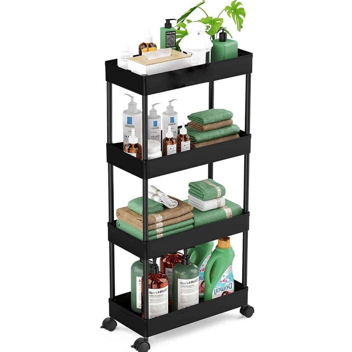 PALAK 4 Layer Plastic Pipe Kitchen Trolley (Black)