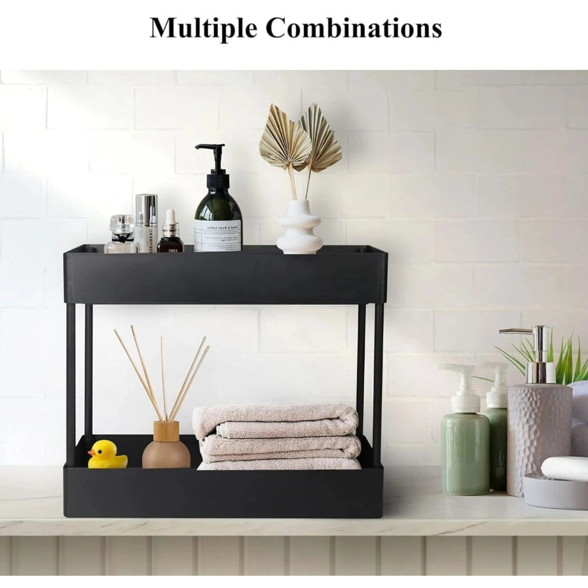 PALAK 4 Layer Plastic Pipe Kitchen Trolley (Black)