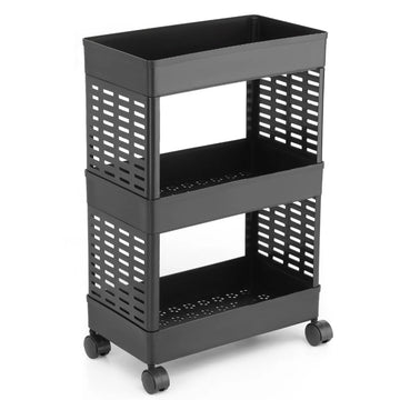 PALAK 3 Layer Plastic Kitchen Trolley Rack (Black)