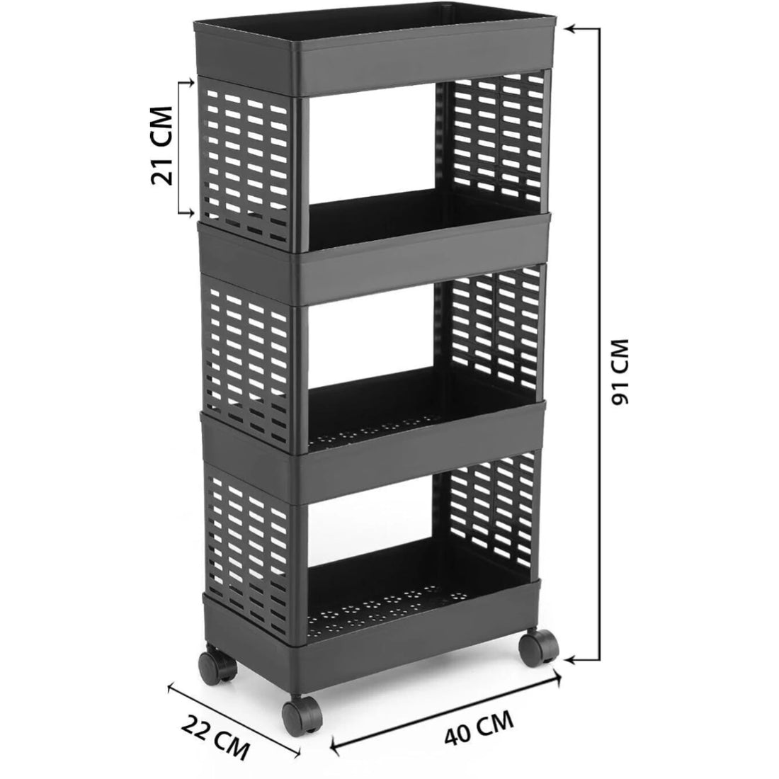 PALAK 4 Layer Plastic Kitchen Trolley Rack (Black)