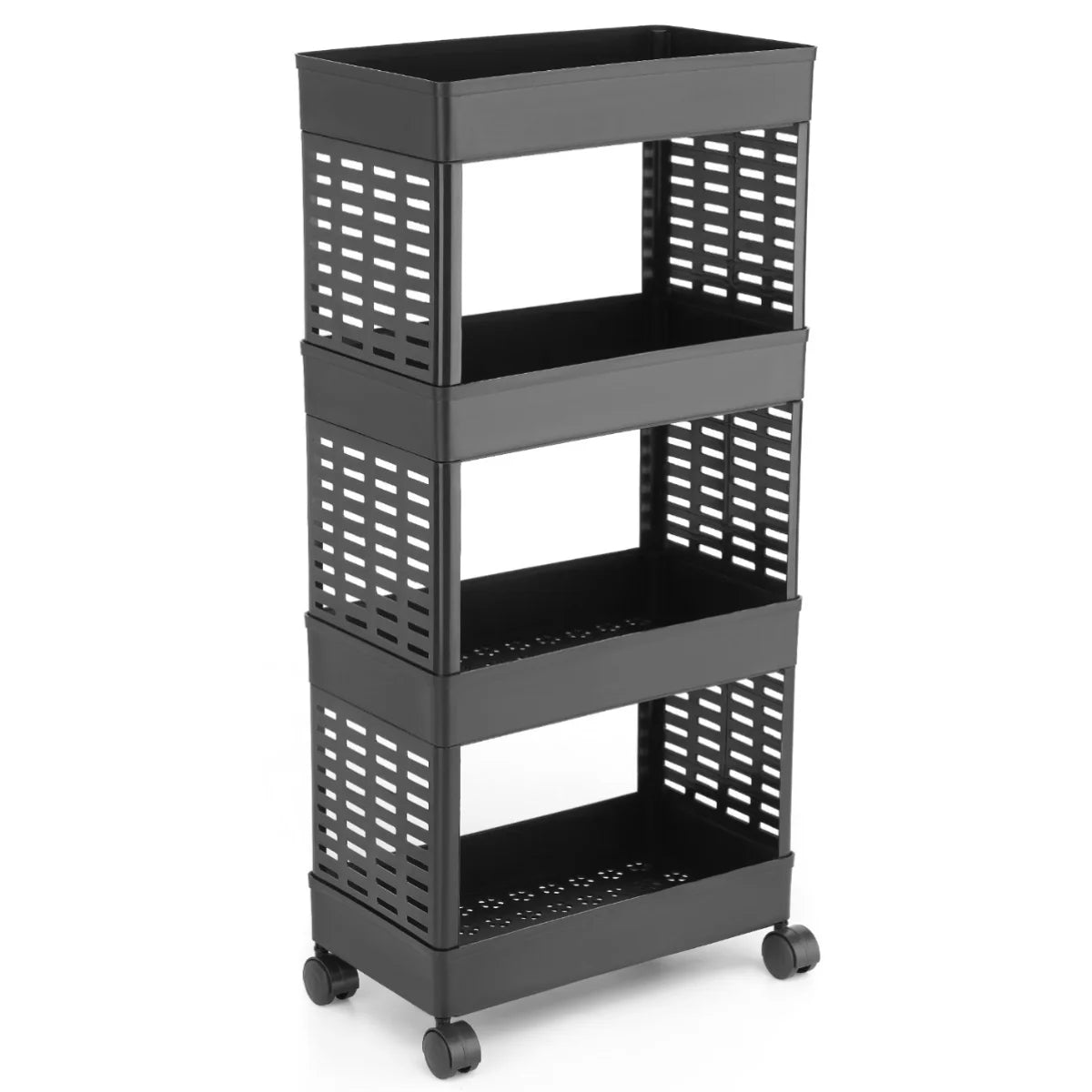 PALAK 4 Layer Plastic Kitchen Trolley Rack (Black)