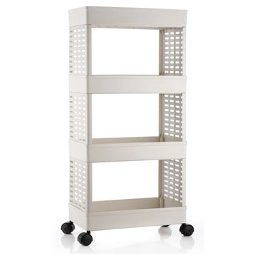 PALAK 4 Layer Plastic Kitchen Trolley Rack (White)