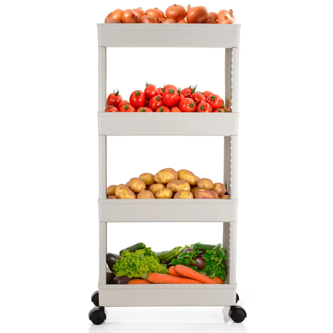 PALAK 4 Layer Plastic Kitchen Trolley Rack (White)