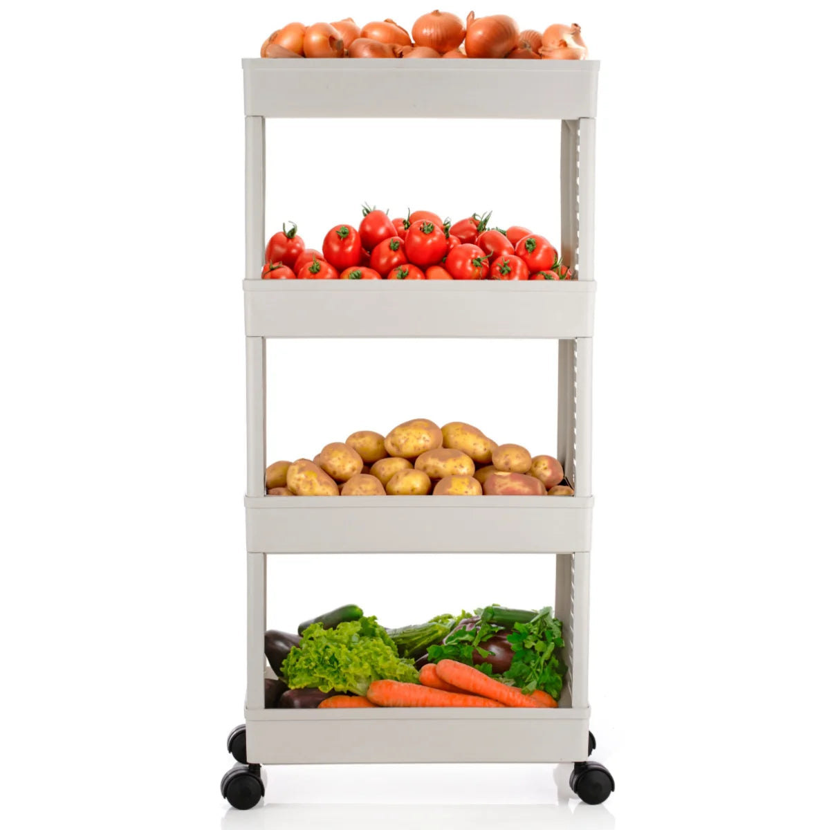 PALAK 4 Layer Plastic Kitchen Trolley Rack (White)