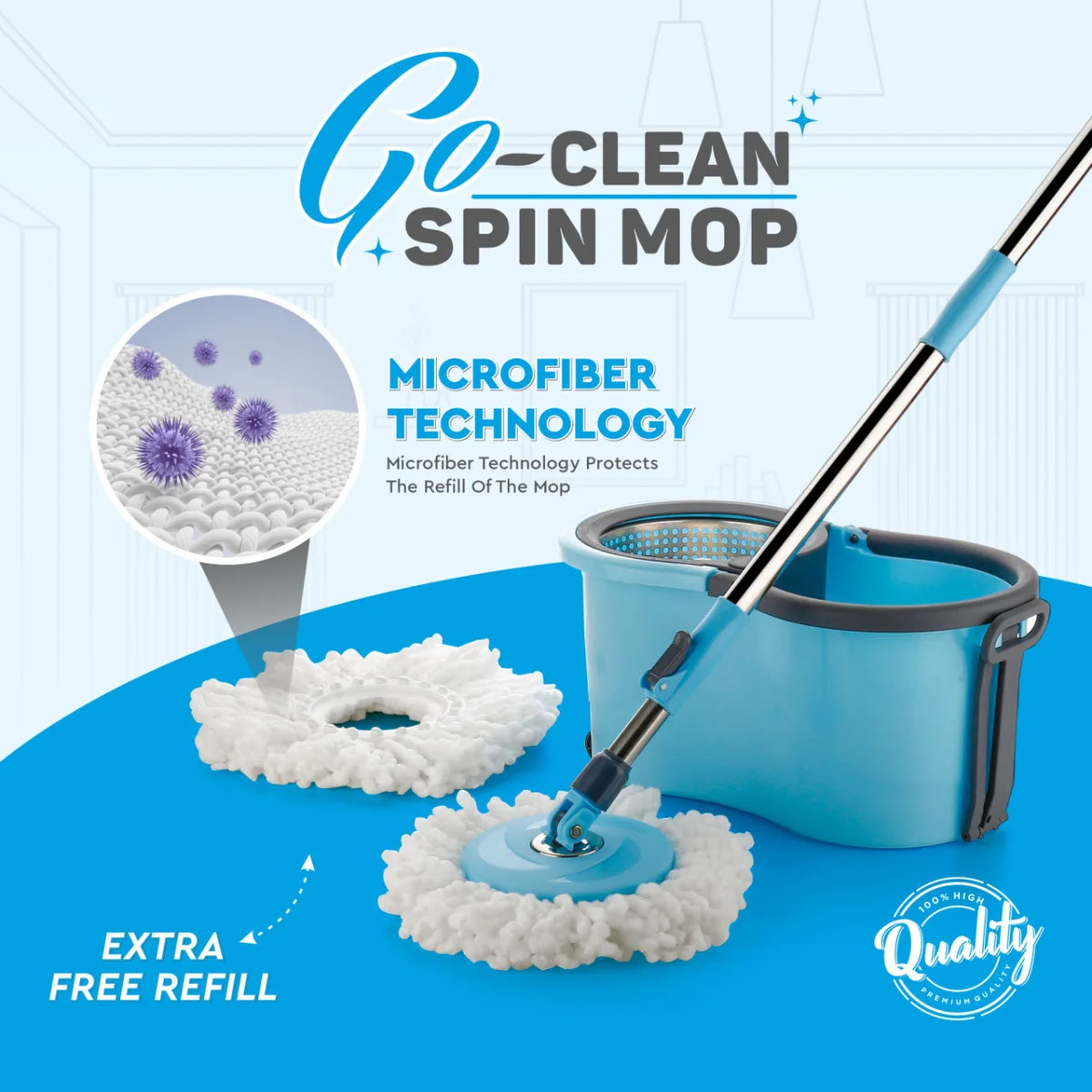 PALAK Spin Mop Refill Pack for Mopping Set, Microfiber Mop Refill Heads for Floor Cleaning (4 Pieces)