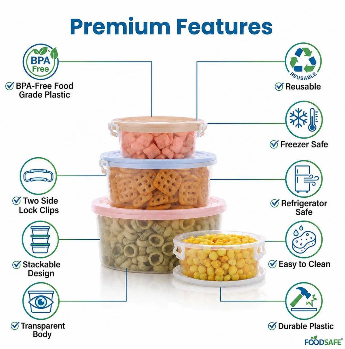 PALAK Plastic Fridge Container  - 700 ml, 1300 ml, 2300 ml, 3300 ml (Pack of 4, Transparent)