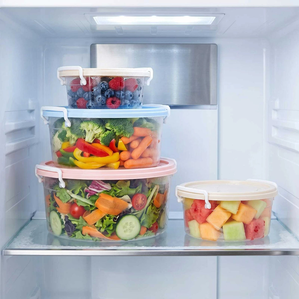 PALAK Plastic Fridge Container  - 700 ml, 1300 ml, 2300 ml, 3300 ml (Pack of 4, Transparent)