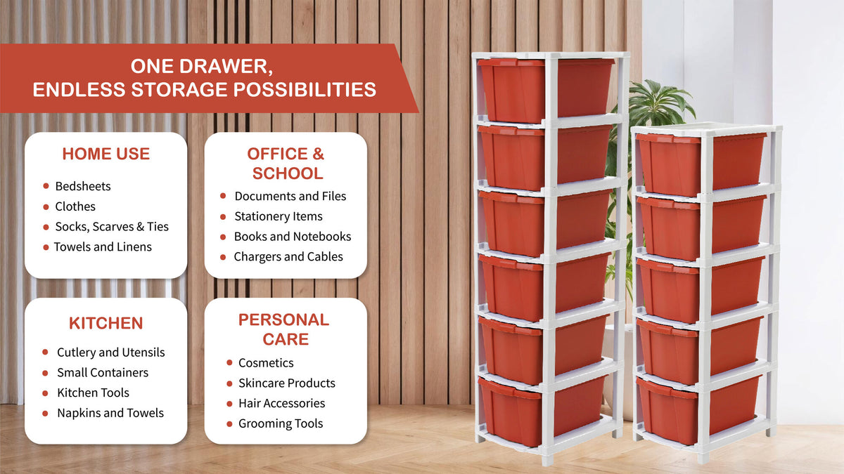 PALAK 6XL Classic Drawer Storage Unit (Red)