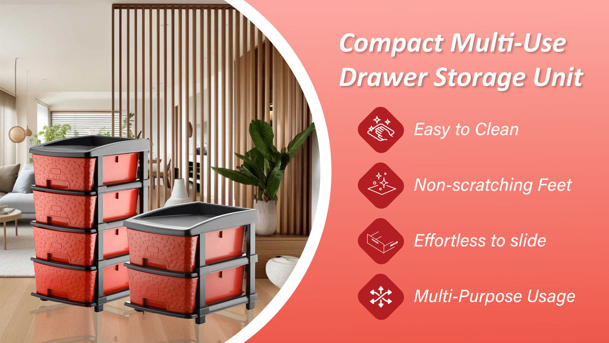 PALAK 2XL Stone Drawer Storage Unit (Red)