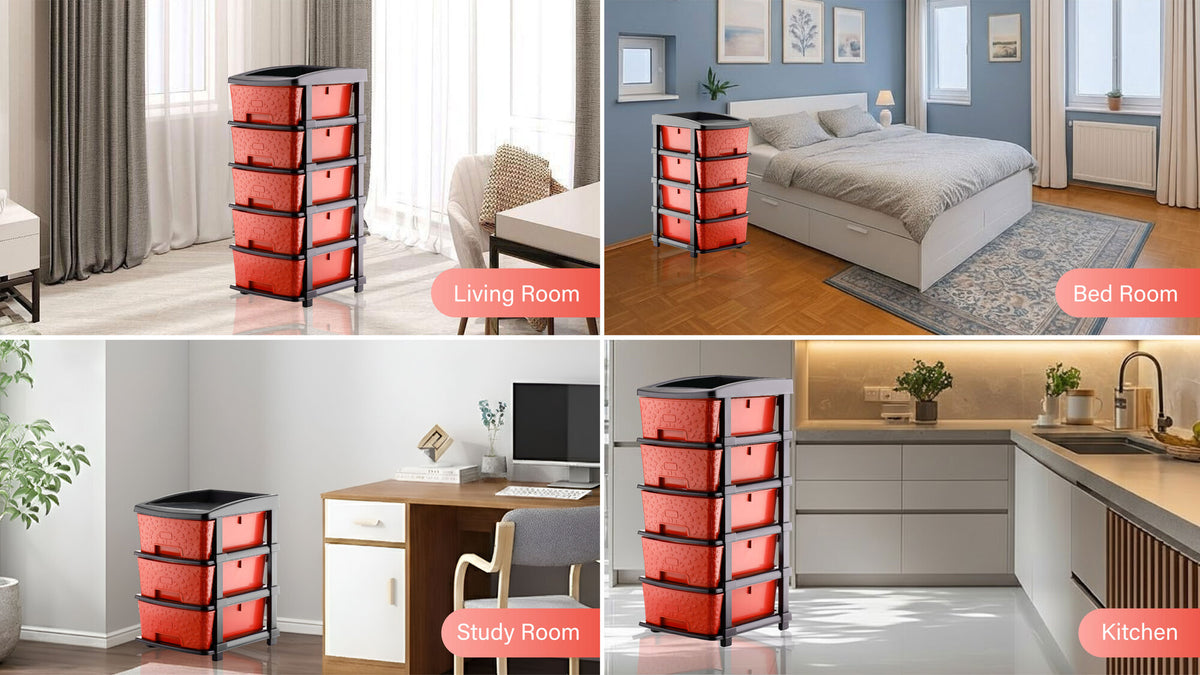 PALAK 2XL Stone Drawer Storage Unit (Red)