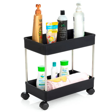 PALAK 2 Layer Plastic Kitchen Trolley (Black)