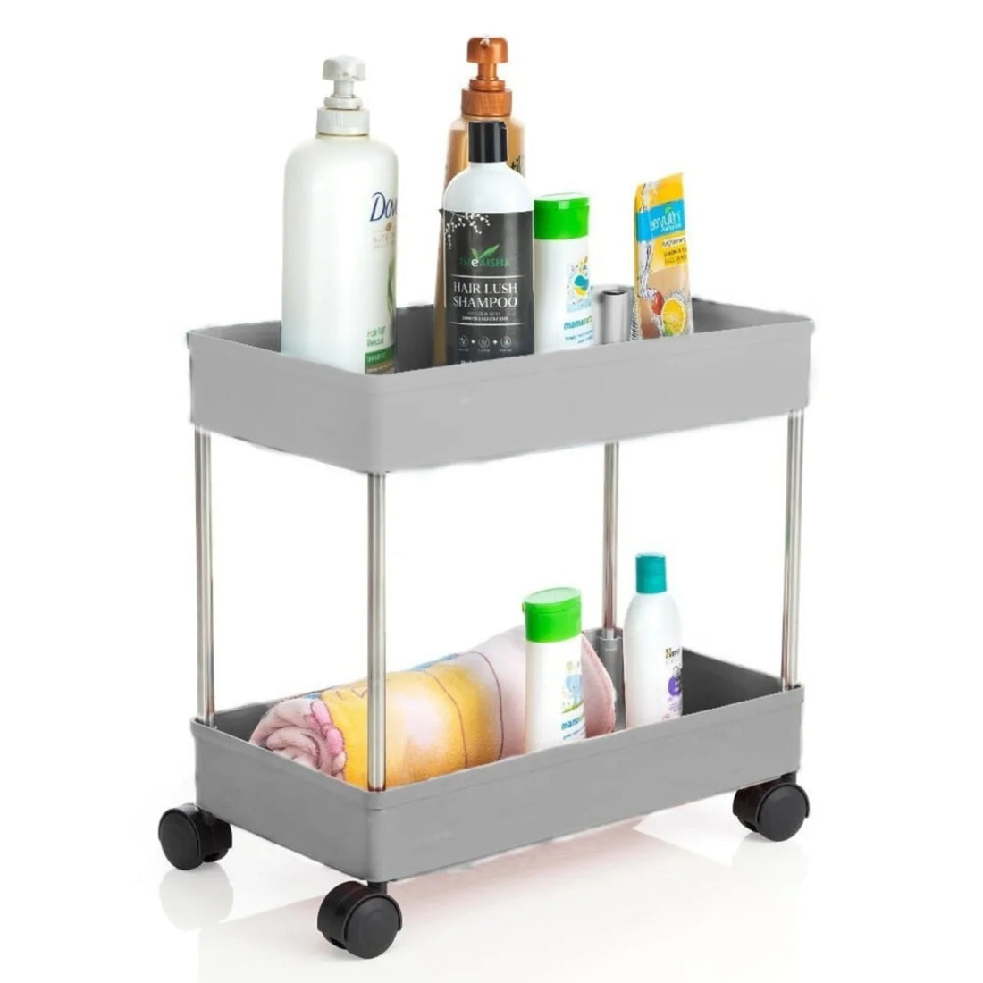 PALAK 2 Layer Plastic Kitchen Trolley (Grey)