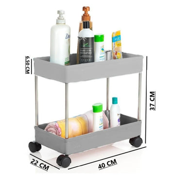 PALAK 2 Layer Plastic Kitchen Trolley (Grey)