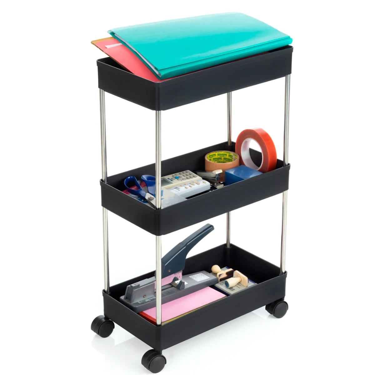 PALAK 3 Layer Plastic Kitchen Trolley (Black)