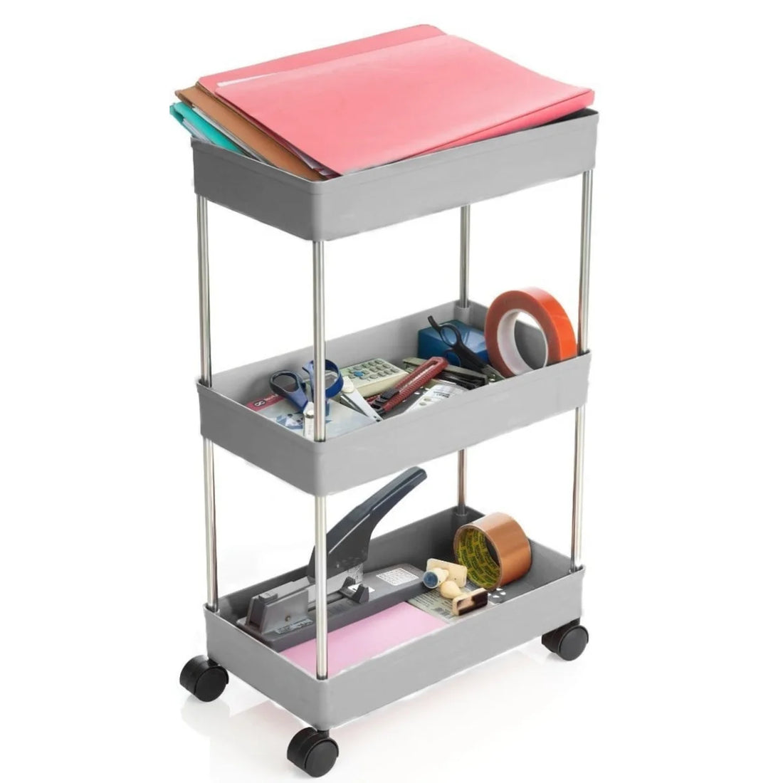 PALAK 3 Layer Plastic Kitchen Trolley (Grey)