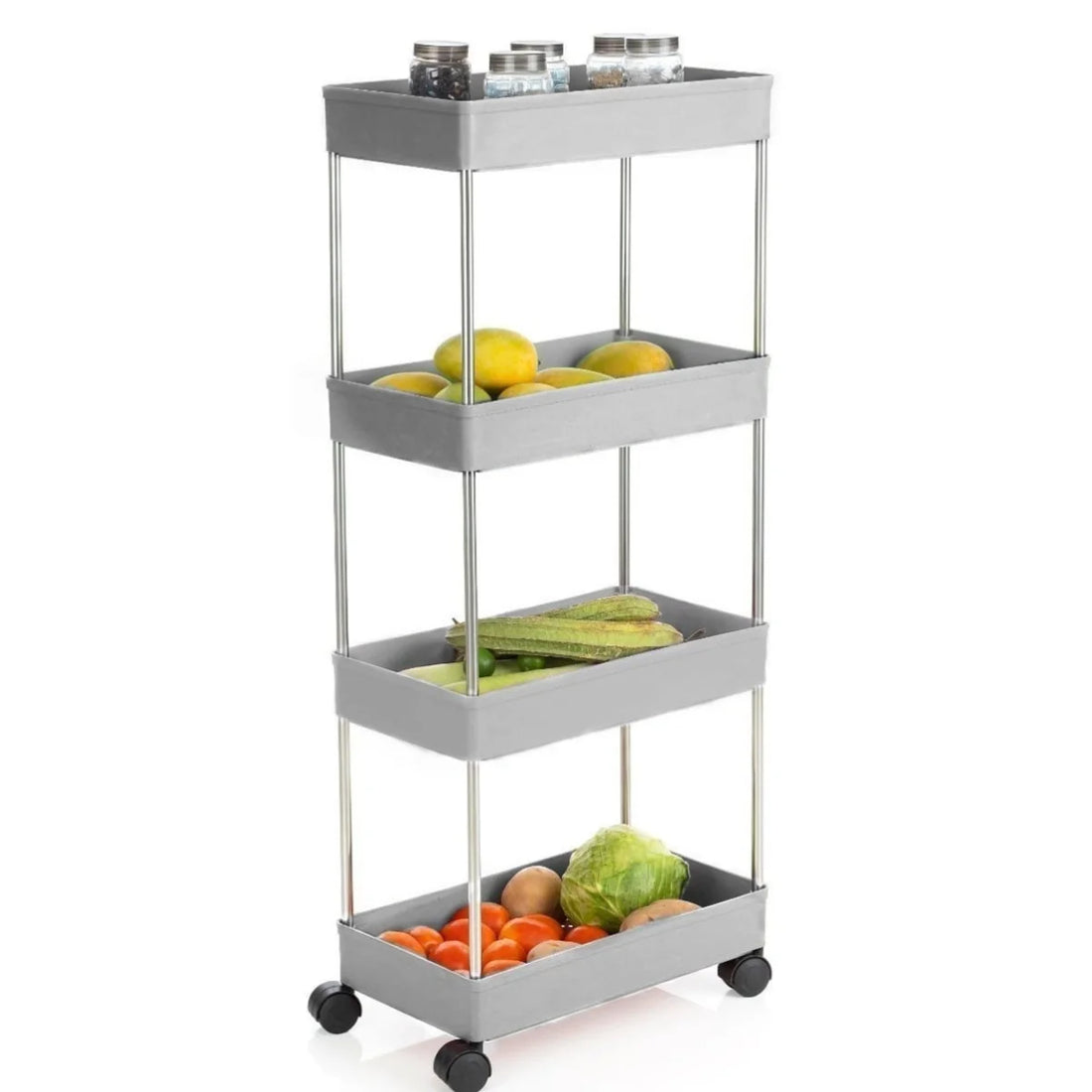 PALAK 4 Layer Plastic Kitchen Trolley (Grey)
