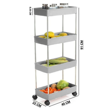 PALAK 4 Layer Plastic Kitchen Trolley (Grey)