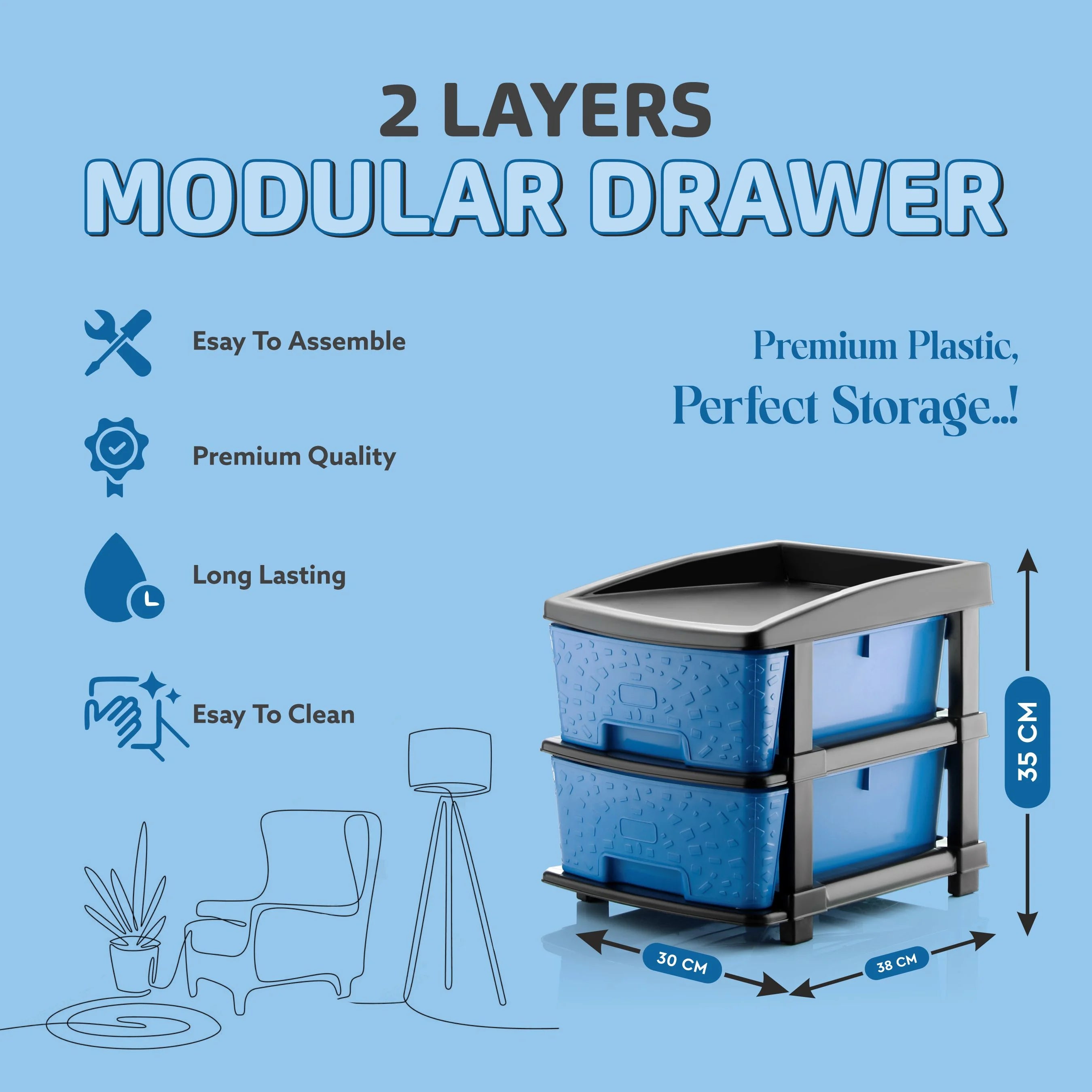 PALAK 2XL Stone Drawer Storage Unit (Blue)