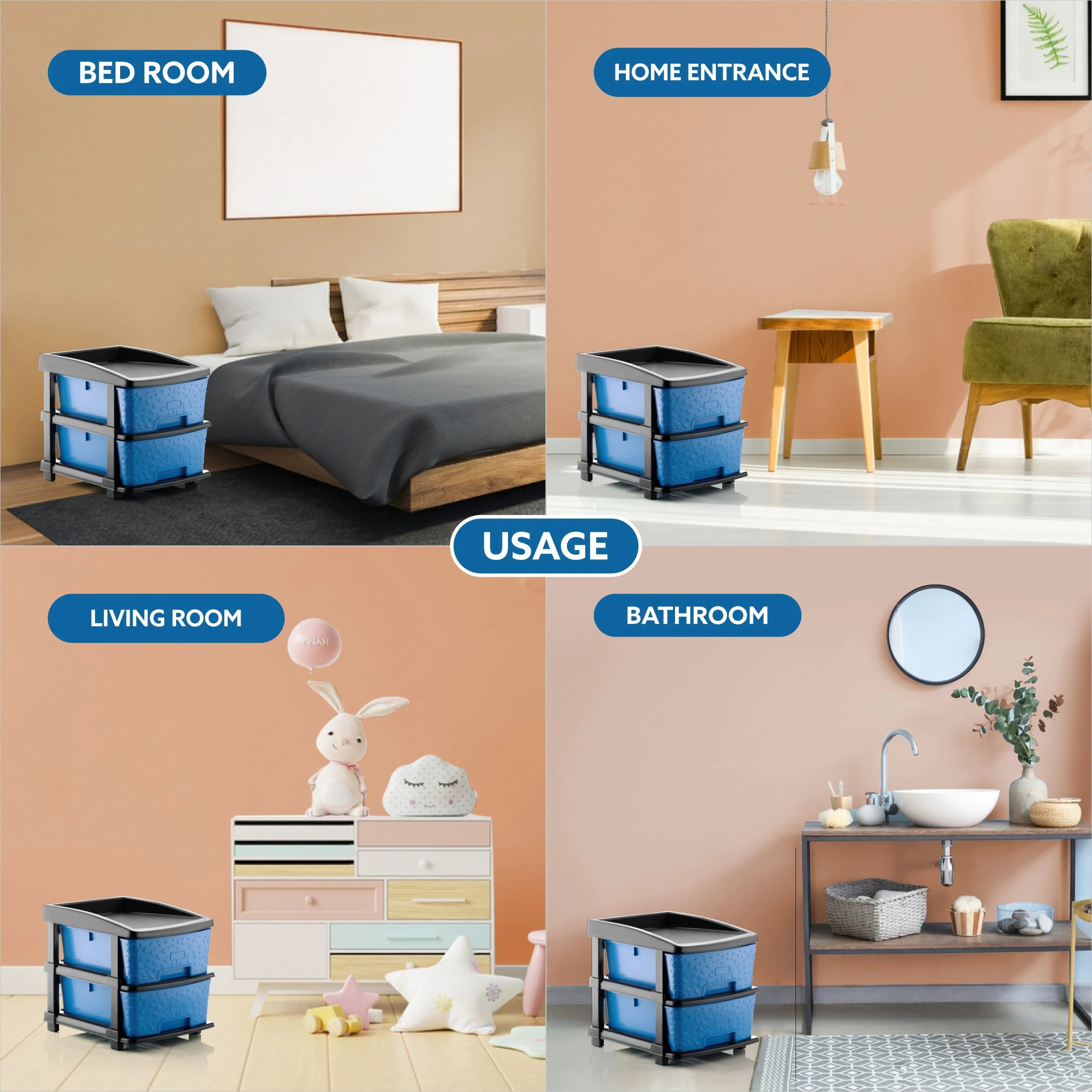 PALAK 2XL Stone Drawer Storage Unit (Blue)