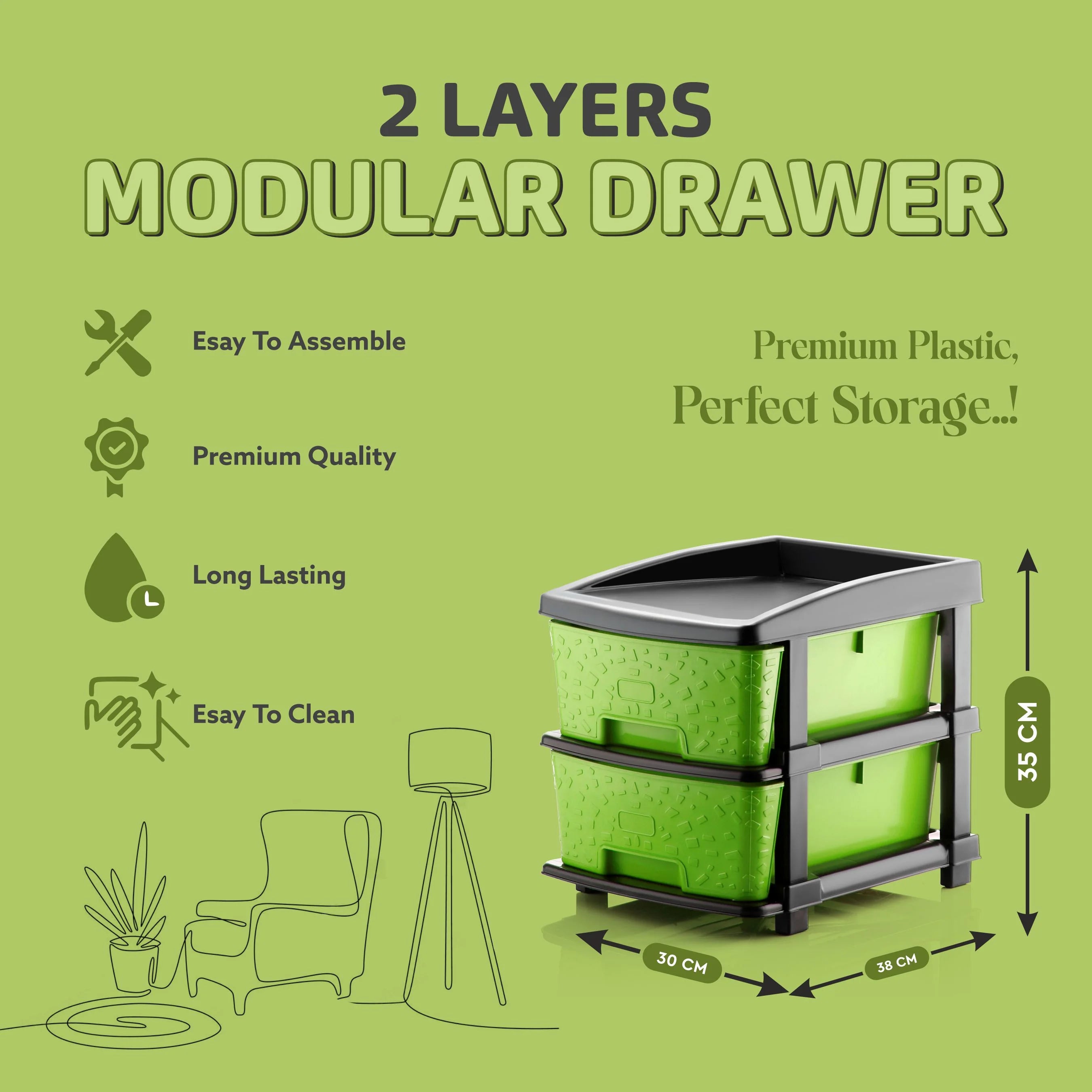 PALAK 2XL Stone Drawer Storage Unit (Green)