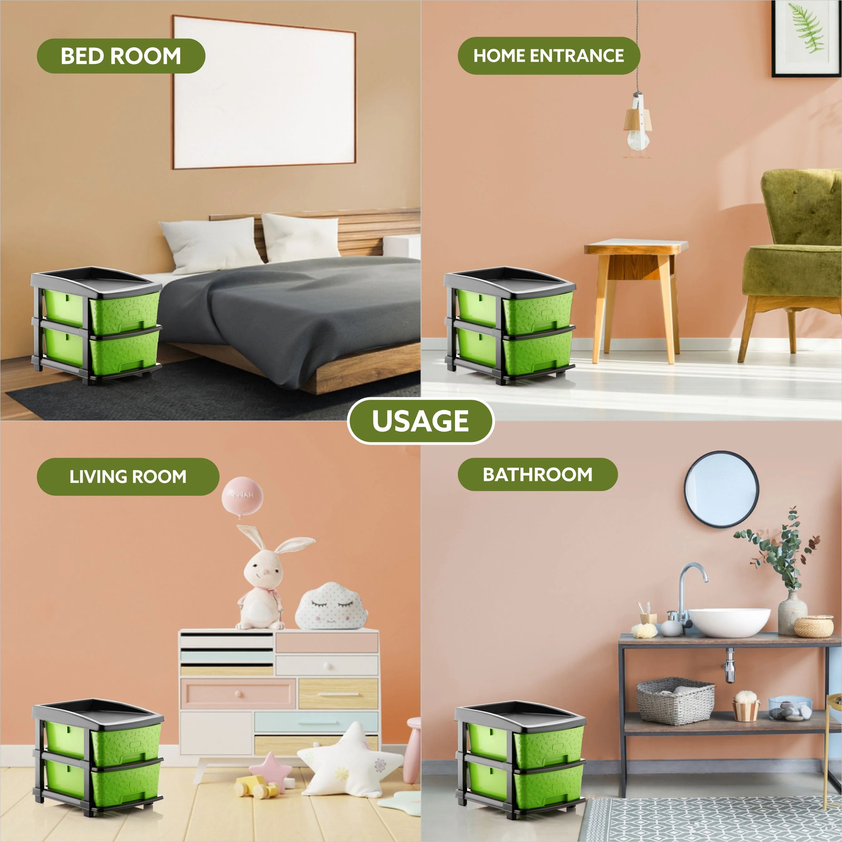 PALAK 2XL Stone Drawer Storage Unit (Green)