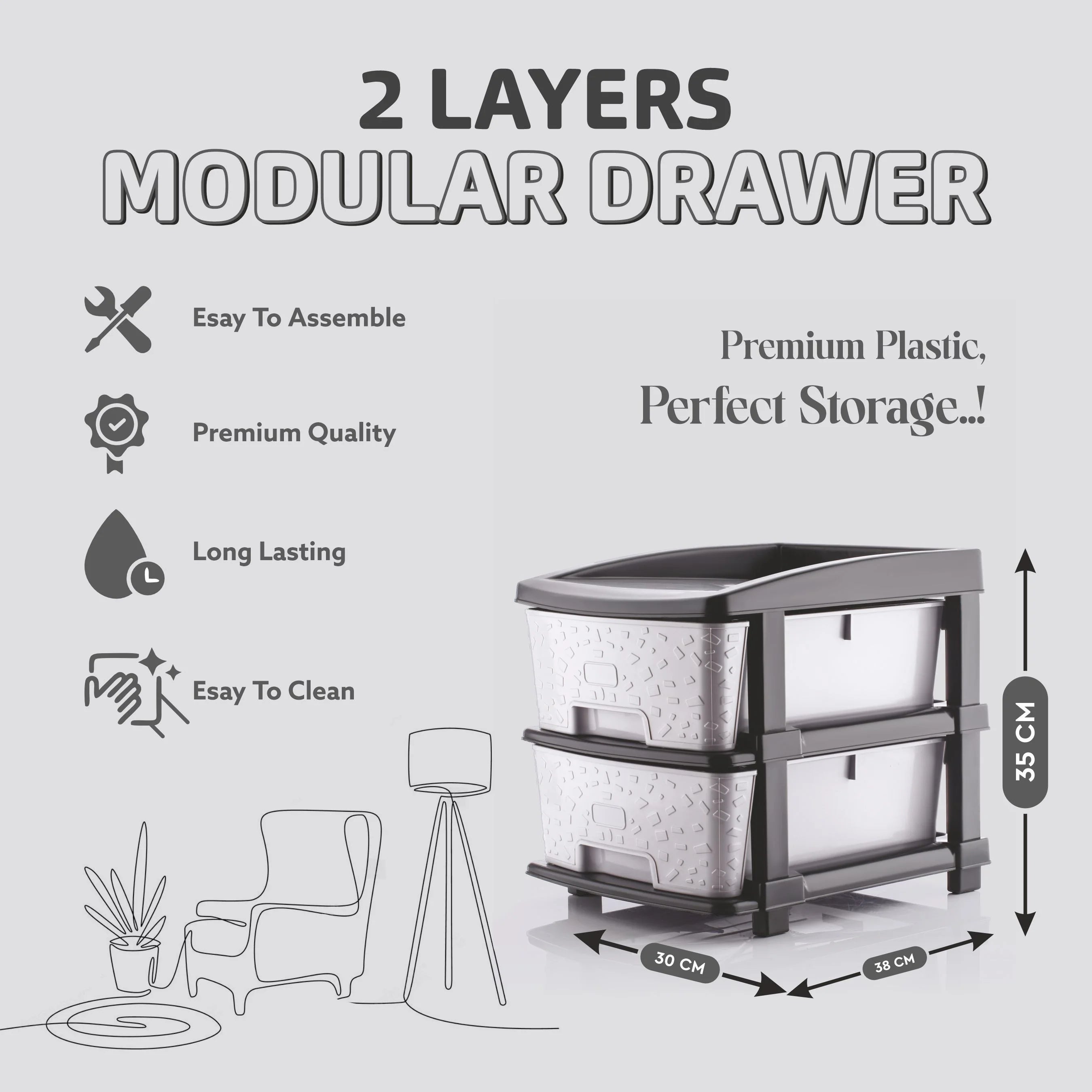 PALAK 2XL Stone Drawer Storage Unit (Grey)
