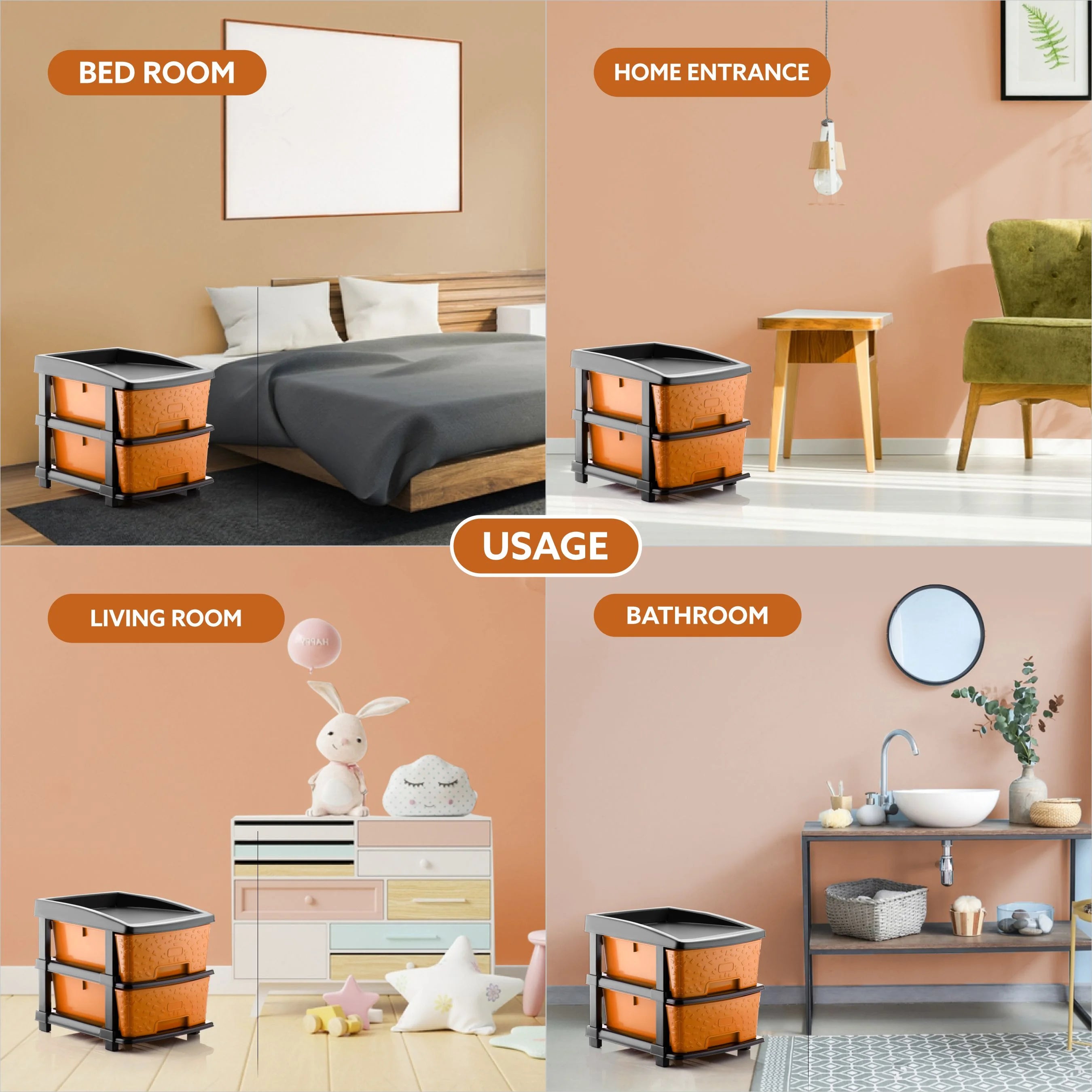 PALAK 2XL Stone Drawer Storage Unit (Orange)