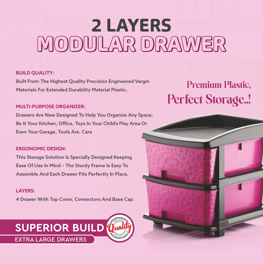 PALAK 2XL Stone Drawer Storage Unit (Pink)