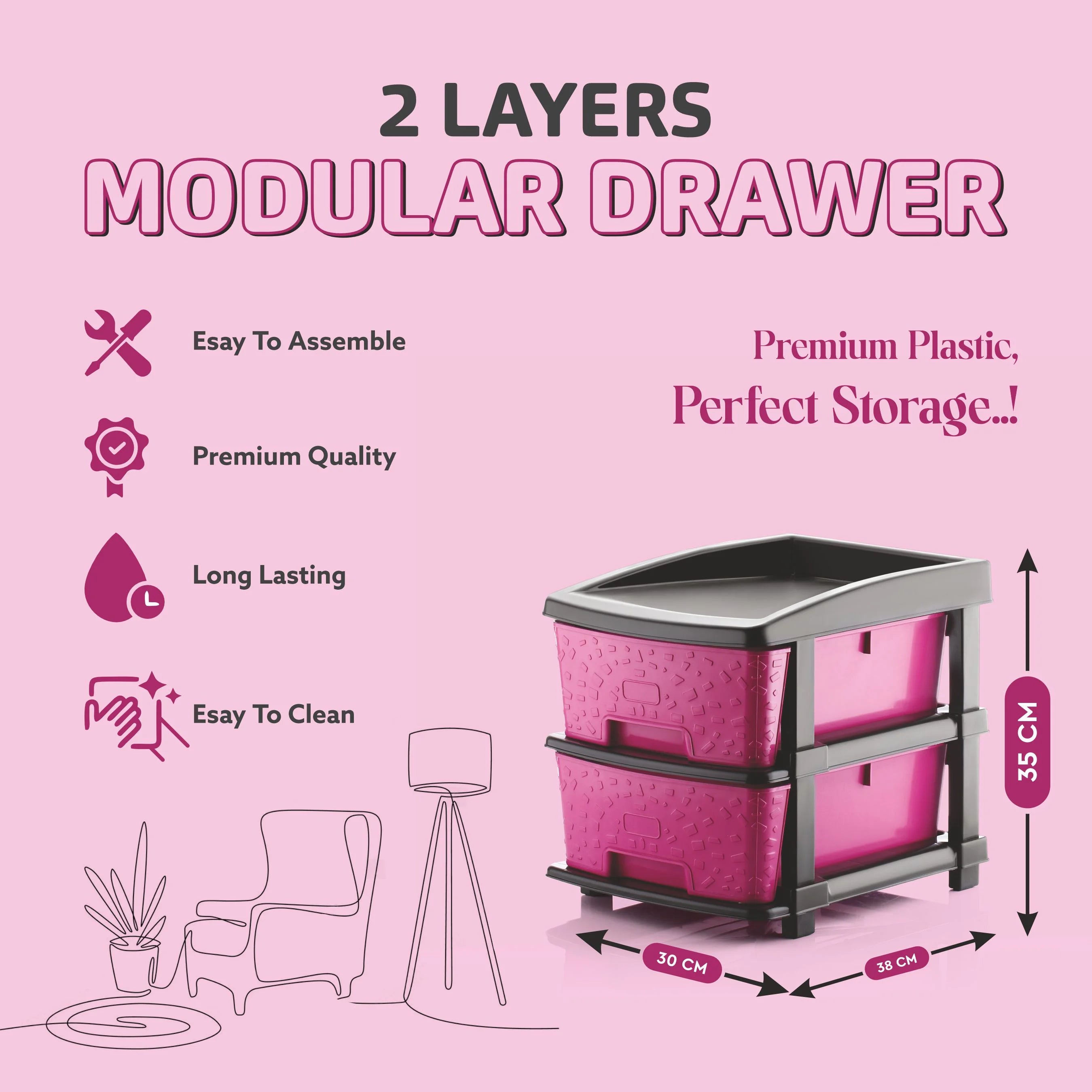PALAK 2XL Stone Drawer Storage Unit (Pink)