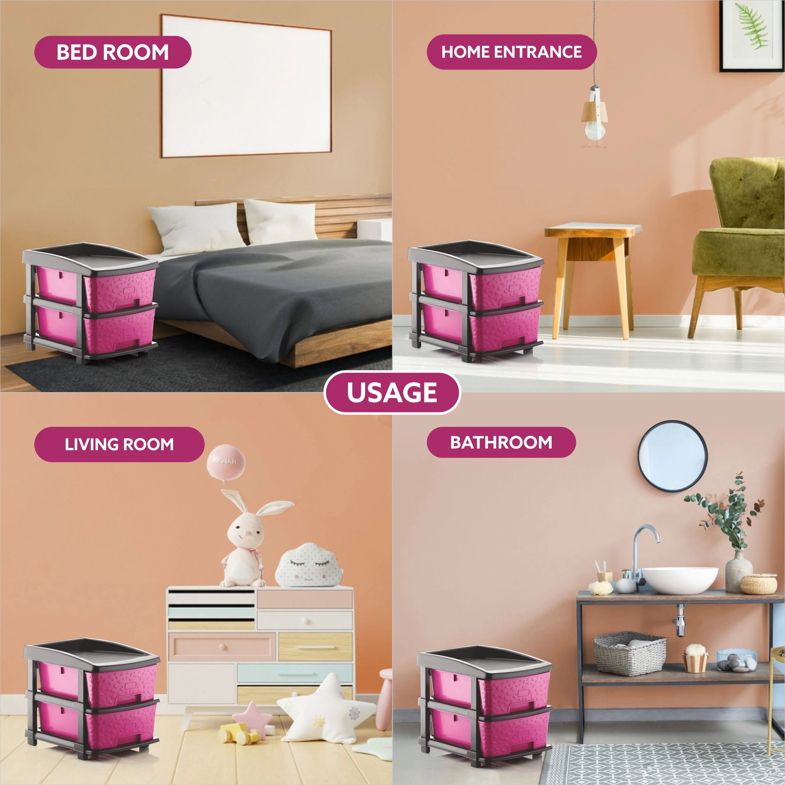 PALAK 2XL Stone Drawer Storage Unit (Pink)