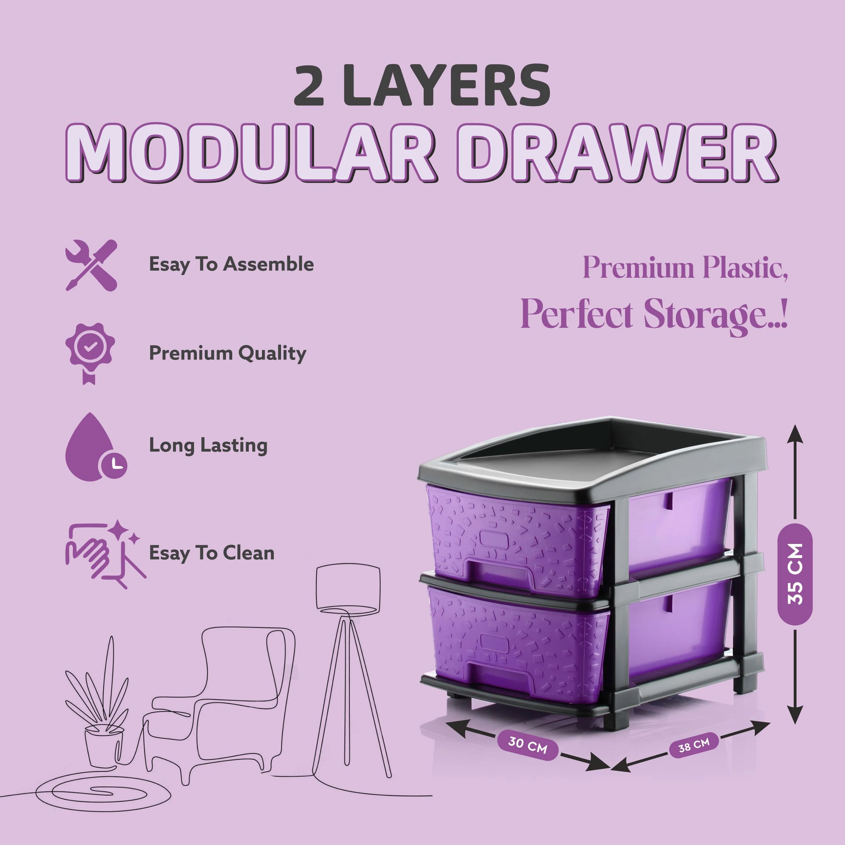 PALAK 2XL Stone Drawer Storage Unit (Purple)