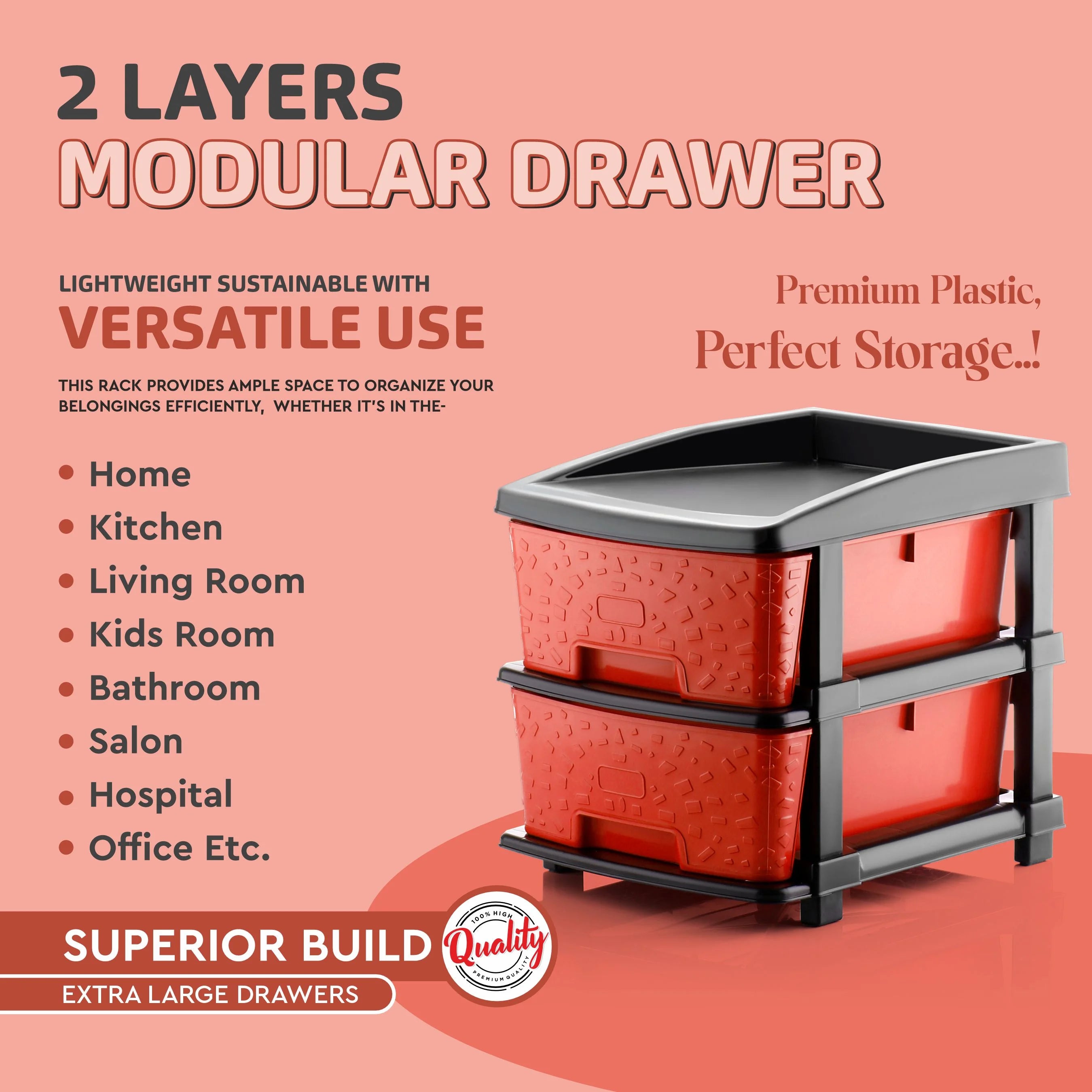 PALAK 2XL Stone Drawer Storage Unit (Red)