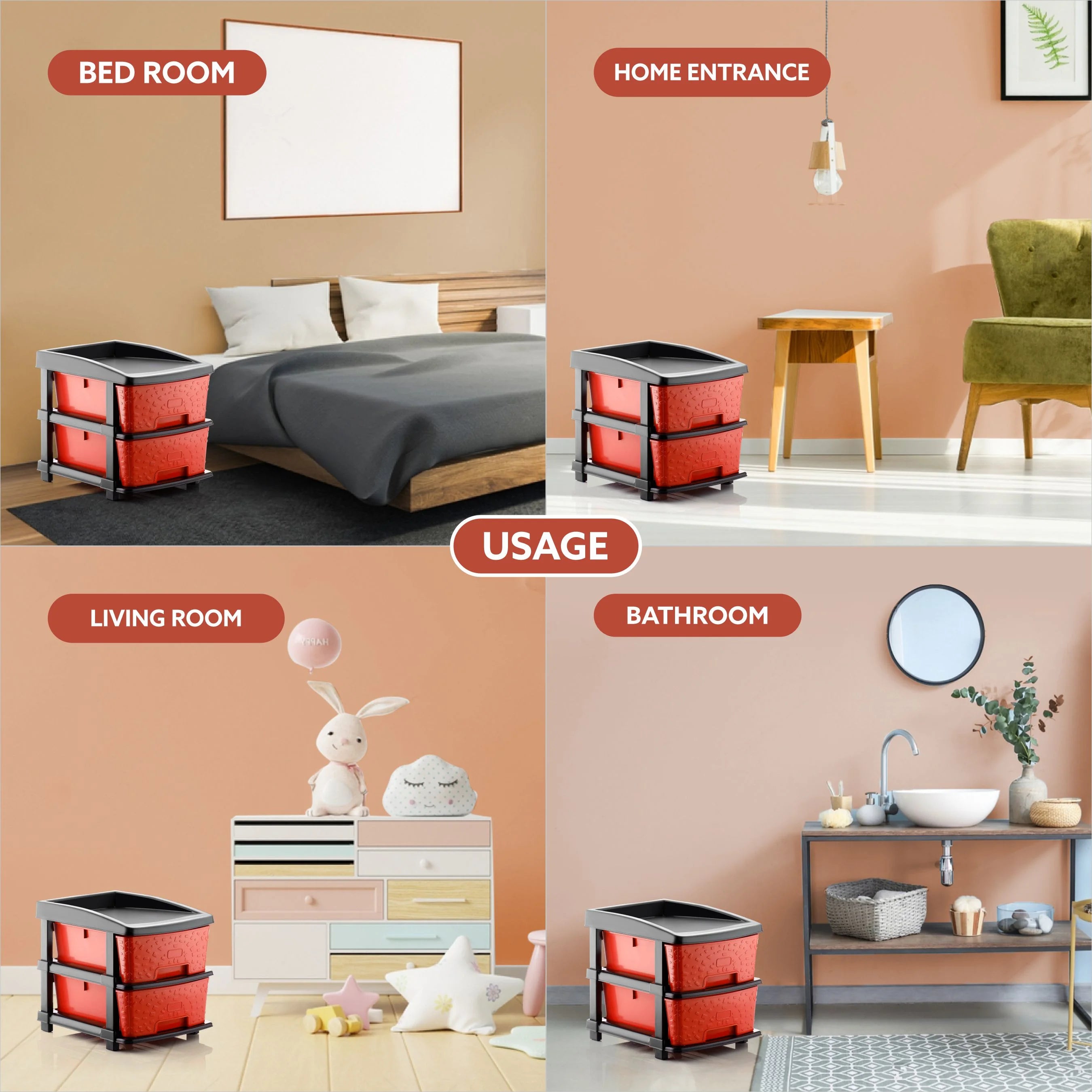 PALAK 2XL Stone Drawer Storage Unit (Red)