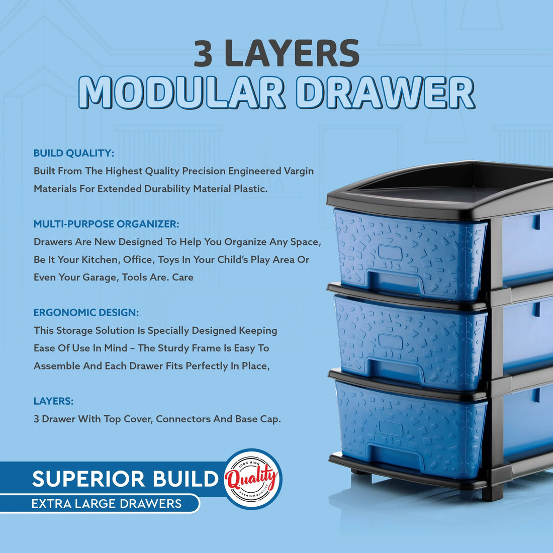 PALAK 3XL Stone Drawer Storage Unit (Blue)