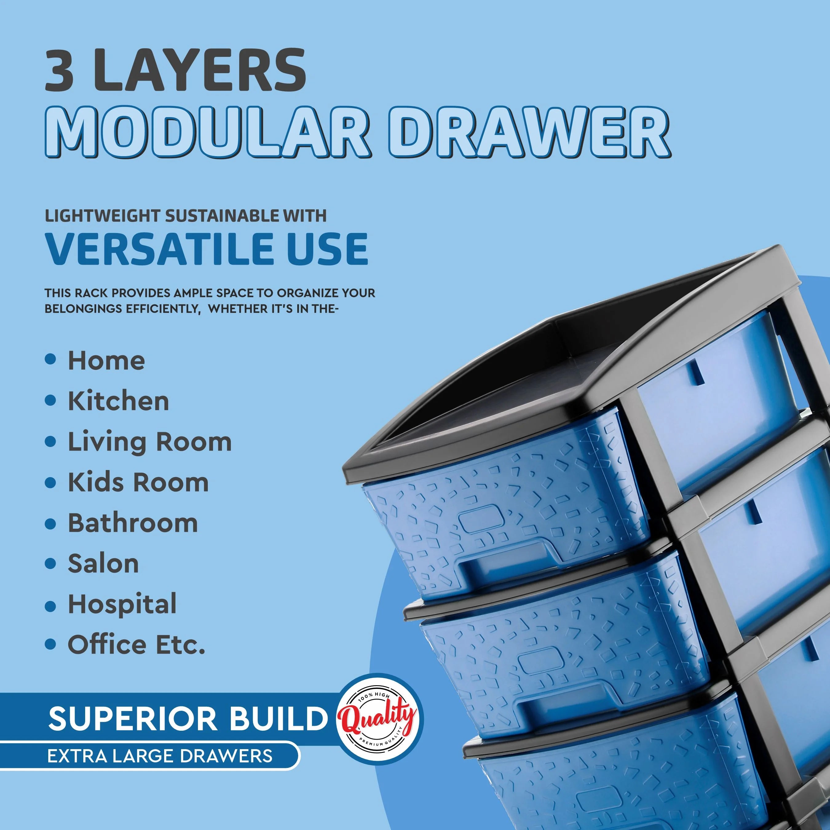 PALAK 3XL Stone Drawer Storage Unit (Blue)