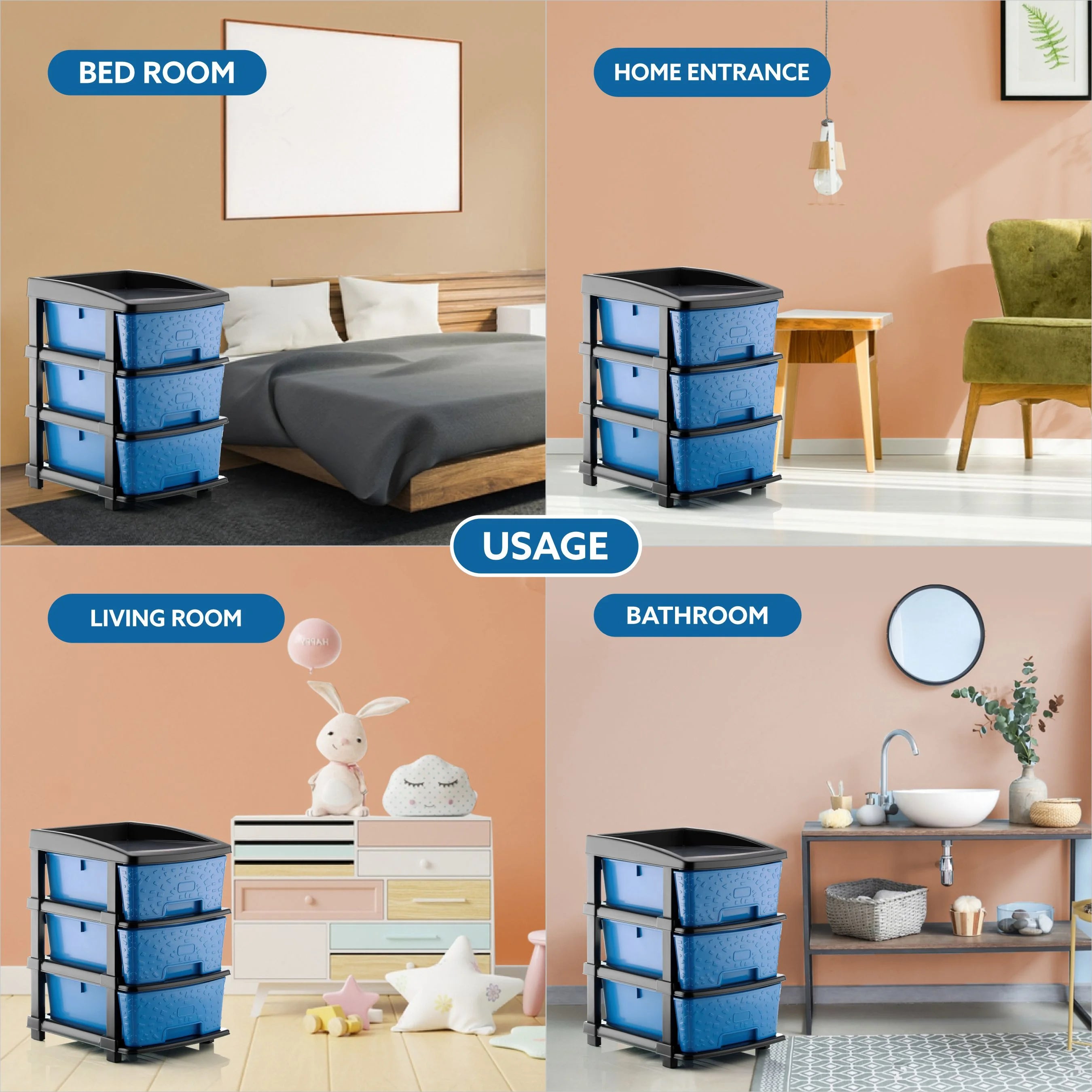 PALAK 3XL Stone Drawer Storage Unit (Blue)
