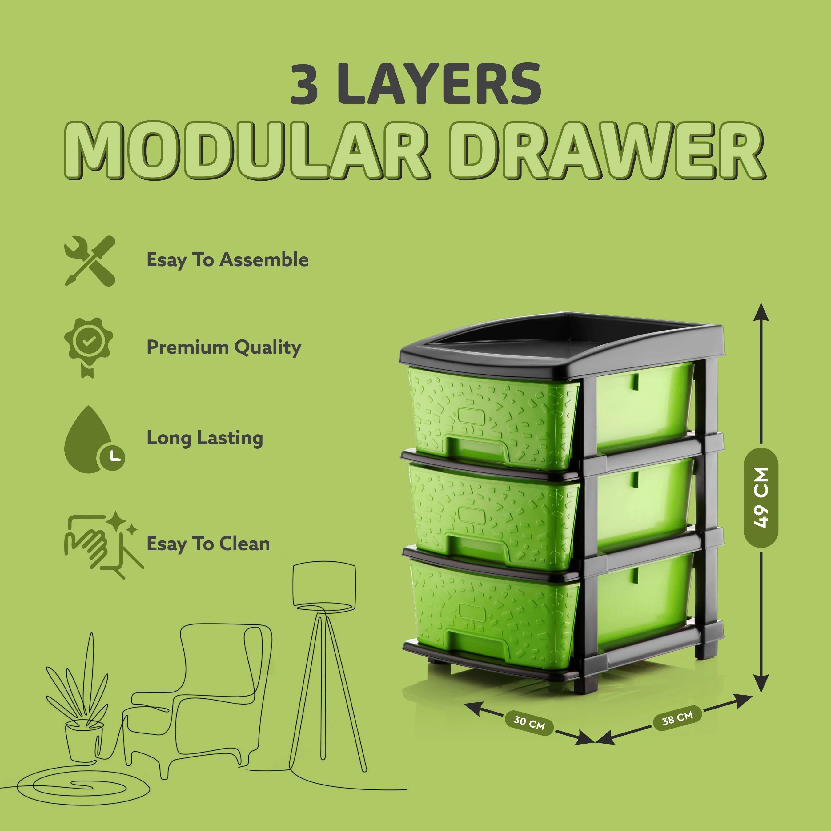 PALAK 3XL Stone Drawer Storage Unit (Green)