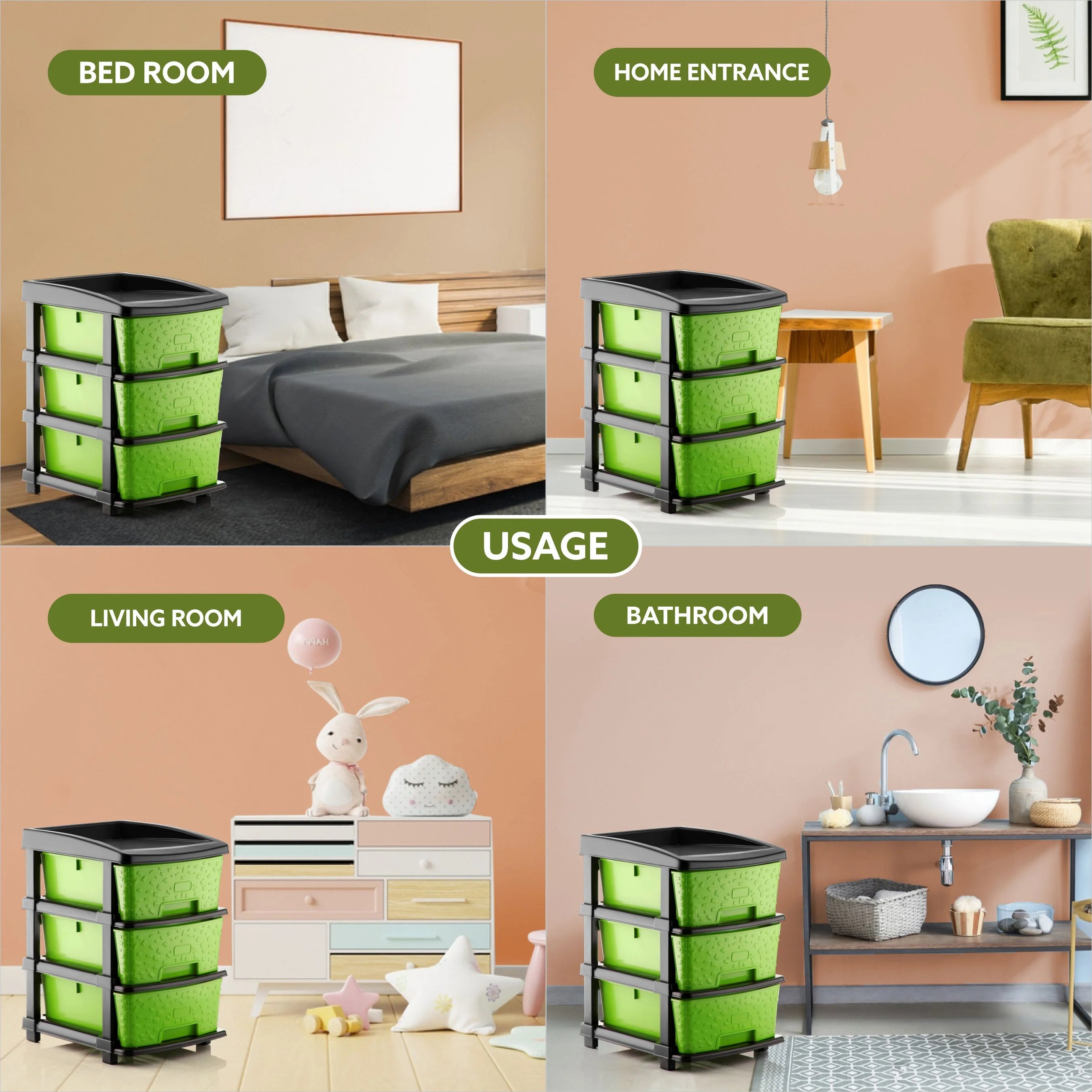 PALAK 3XL Stone Drawer Storage Unit (Green)