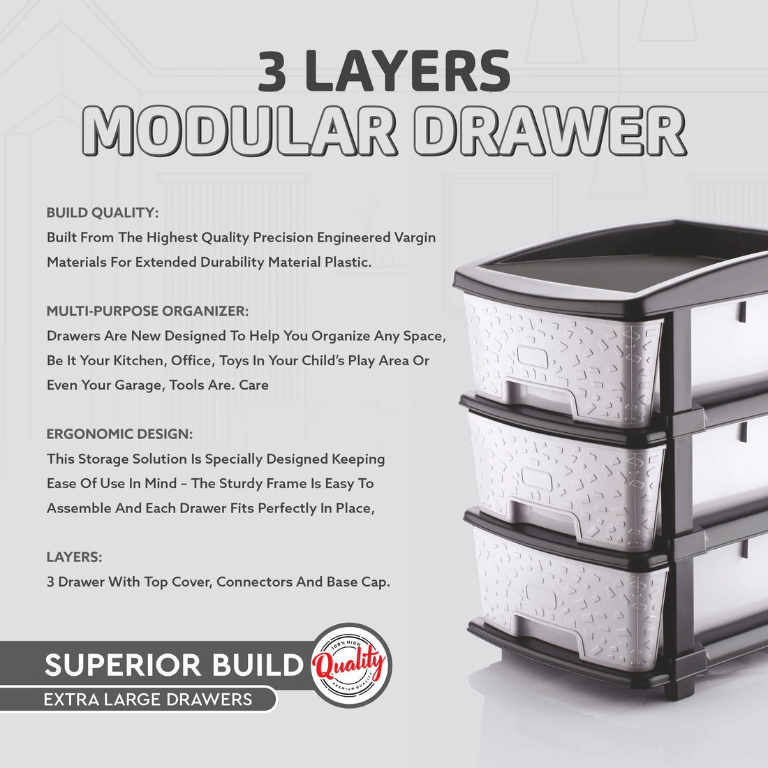 PALAK 3XL Stone Drawer Storage Unit (Grey)