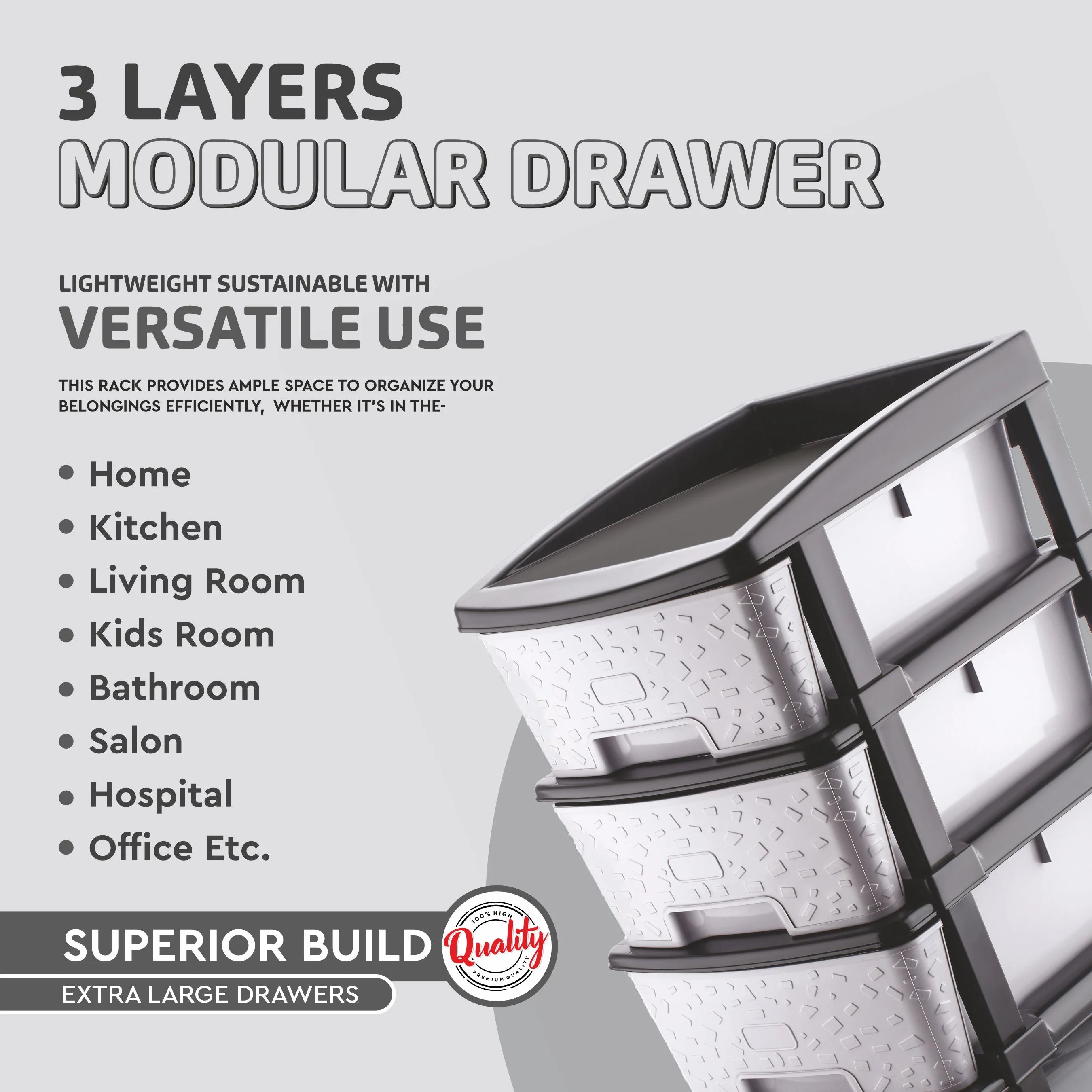 PALAK 3XL Stone Drawer Storage Unit (Grey)